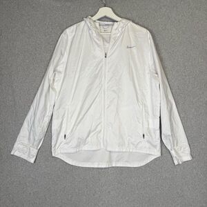 Nike Running womens White Long Sleeve Full Zip Windbreaker Track Jacket Hooded